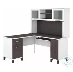 Somerset White and Storm Gray 60" L Shaped Home Office Set with Hutch