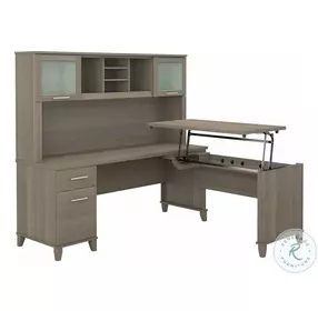 Somerset Ash Gray 72" 3 Position Sit to Stand L Shaped Home Office Set with Hutch