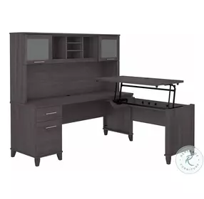 Somerset Storm Gray 72" 3 Position Sit to Stand L Shaped Home Office Set with Hutch