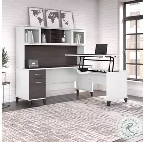 Somerset White and Storm Gray 3 Position Sit to Stand 72" L Shaped Desk with Hutch