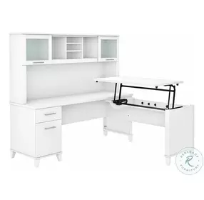 Somerset White 72" 3 Position Sit to Stand L Shaped Home Office Set with Hutch