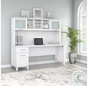 Somerset White 72" Office Desk With Drawers And Hutch