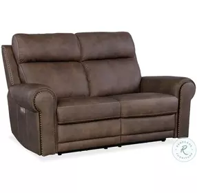 Duncan Dark Brown Leather Power Reclining Loveseat with Power Headrest And Lumbar