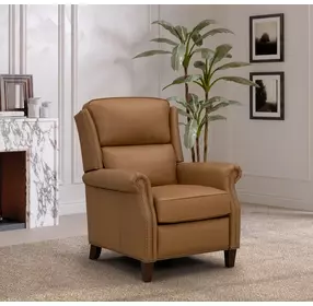 Shasta Elwood Cider Leather Push Thru The Arms Recliner with Nailhead Trim