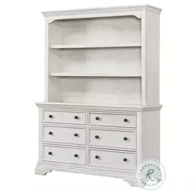 Olivia Brushed White Hutch and Bookcase with 3 Shelves