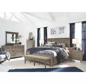 Paxton Place Dovetail Gray 7 Drawer Dresser with Rectangular Mirror