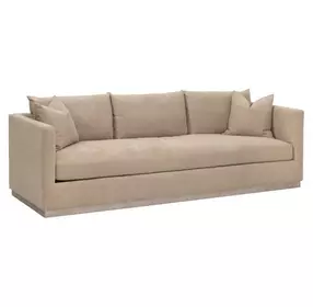 Stitch and Hand Upholstery Camel Performance Fabric 96" Plinth Base Siena Sofa