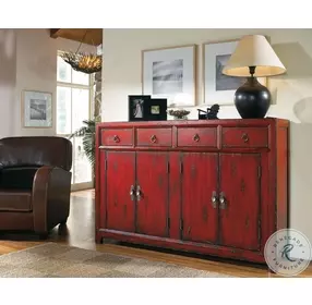 500-50-711 Hand Painted Rich Red 58'' Asian Cabinet