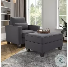 Stockton Charcoal Gray Herringbone Accent Chair with Ottoman