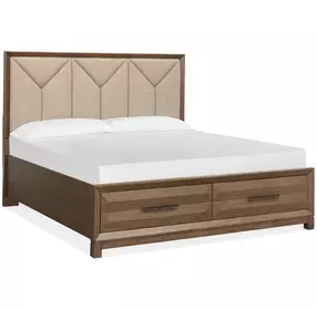 Callisto Bourbon Brown and Santa Cruz California King Upholstered Storage Panel Bed