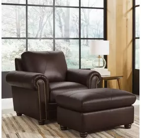 Brookstone Chocolate Leather Living Room Chair with Nailhead Trim