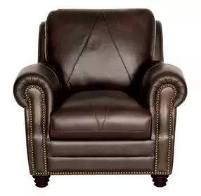 Brookstone Chocolate Leather Living Room Chair with Nailhead Trim