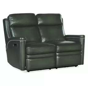 Hamilton Green Leather 56" Power Reclining Loveseat with Power Headrest