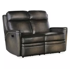 Hamilton Grey Leather 56" Power Reclining Loveseat with Power Headrest