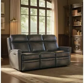 Hamilton Grey Leather 79" Power Reclining Sofa with Power Headrest