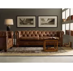 Chester Dark Walnut Leather Stationary 94" Sofa