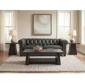 Charleston Black Tufted Leather 96" Sofa