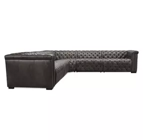Savion Grandier Bellagio Gravel Leather 5 Piece Power Reclining Sectional With Power Headrest
