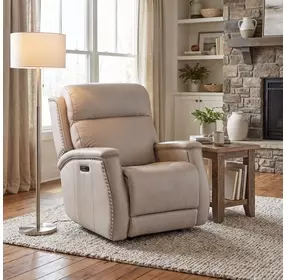 Rhea Sahara Ash Leather Zero Gravity Power Recliner With Power Headrest