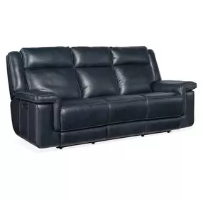 Arthur Cosmos Cobalt Leather Lay Flat Power Reclining Living Room Set With Power Headrest And Lumbar