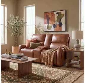 Crosby Brown Leather Zero Gravity 71" Power Reclining Console Loveseat with Power Headrest And Lumbar