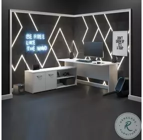 Studio A White 72" L Shaped Storage Gaming Desk