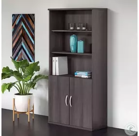 Studio C Storm Gray 5 Shelf Bookcase with Doors