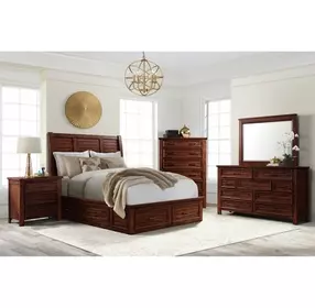 Damen Rich Cherry 9 Drawer Dresser and Rectangular Mirror