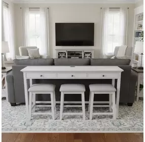 Surfside Weathered White Rectangular Console Table with USB Charging