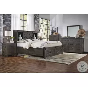 Sun Valley Charcoal Queen Bookcase Storage Bed