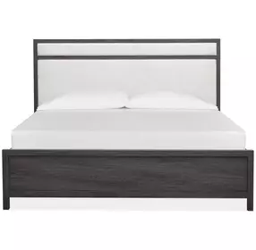 Meadowrise Raisin Black and White Upholstered Panel Bedroom Set