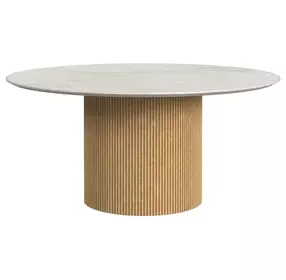 Sutton White and Natural Round Marble Top Occasional Table Set