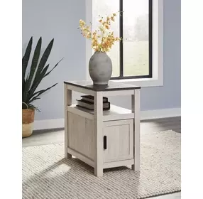 Fendenmore Brown Gray and Antique White Rectangular Chairside End Table with USB Charging
