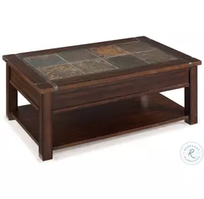 Roanoke Cherry And Slate Rectangular Lift Top Casters Occasional Table Set