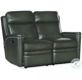 Hamilton Green Leather Power Reclining 56" Loveseat with Power Headrest