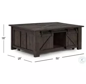 Bennett Weathered Charcoal Wood Rectangular Casters Lift-Top Cocktail Table