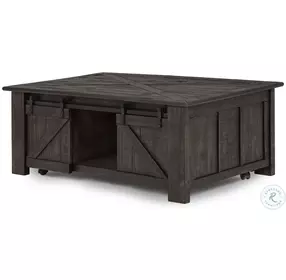 Garrett Weathered Charcoal Wood Rectangular Casters Lift-Top Occasional Table Set
