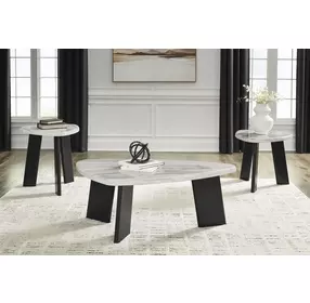 Lilyberg Gray and Black Triangular Marble Top Occasional Table Set of 3