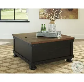 Valebeck Black and Brown Square Lift Top Cocktail Table