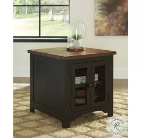 Valebeck Black and Brown Rectangular End Table