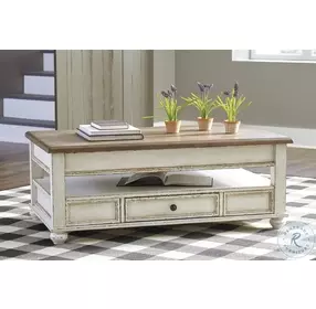 Realyn White And Brown Lift Top Cocktail Table