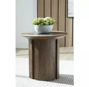Dontayne Warm Brown and Dark Gray Round End Table