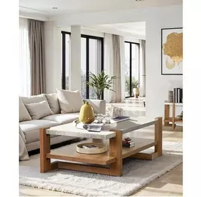 Goldmere Honey Wheat and White Rectangular Granite Top Cocktail Table