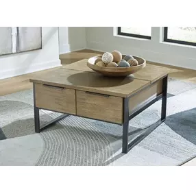Montia Light Brown and Gunmetal Gray Square Lift Top Cocktail Table
