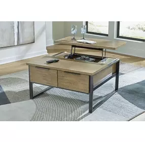 Montia Light Brown and Gunmetal Gray Square Lift Top Occasional Table Set