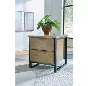 Montia Light Brown and Gunmetal Gray Rectangular End Table with USB Charging