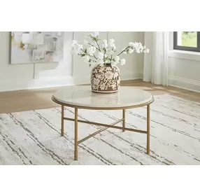 Alben Antique Gold and White Marble Top Round Cocktail Table