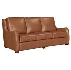Channing Renaissance Cinnamon Leather 89" Sofa with Nailhead Trim