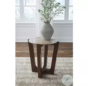 Tanidore Natural Marble And Warm Brown Round End Table