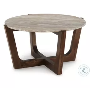 Tanidore Natural Marble And Warm Brown Round Occasional Table Set